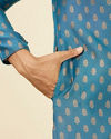 alt message - Manyavar Men Teal Blue Buta Patterned Kurta Set image number 3